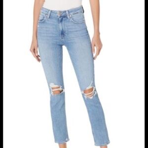 Paige Sarah Slim Light Wash Distressed Straight Leg High Rise Jeans